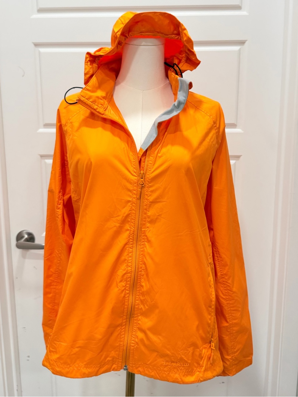 L.L. Bean Bright Orange Hooded Windbreaker Jacket